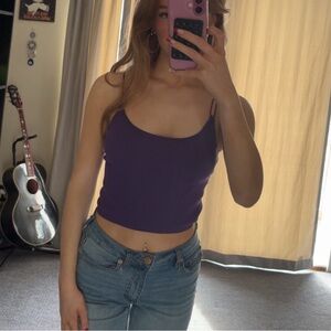 ARDENE Purple Cross Strap Ribbed Top